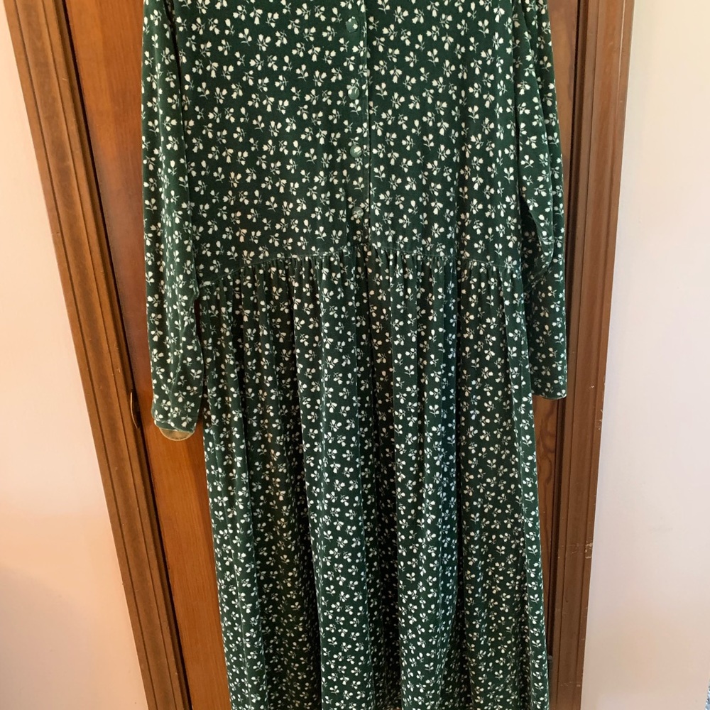 Emerald Green and white floral dress. Feels like a light weight velveteen.